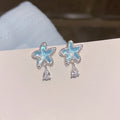 Blue Star Crystal Drop Stud Earrings with Reflective Details view 3
