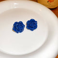 Deep Blue Rose Flower Statement Stud Earrings for Women view 6
