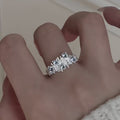Silver Irregular Texture Open Ring Clear Blue Zircon view 4