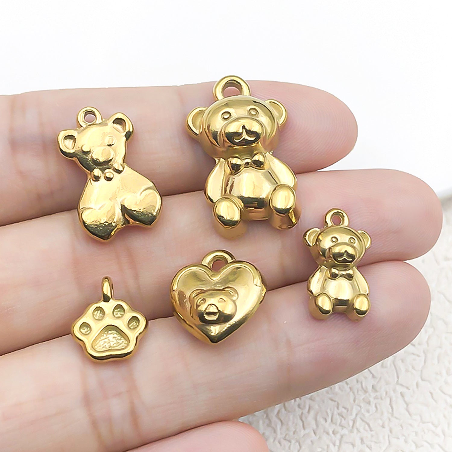 Gold Stainless Steel 3D Bear charm pendants for DIY bracelets necklaces keychains jewelry