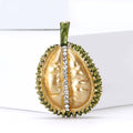 Gold Yellow Durian Fruit Brooch Rhinestone Center Line view 2