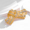 Gold Tone Ribbon Bow Openwork Crystal Two Designs Metal Brooch Pin view 5