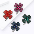 Crystal Four Leaf Clover Brooch in 4 Color Styles Metal Pin view 2