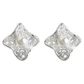 Silver Lace Quatrefoil Pearl Center Stud Earrings Style view 5
