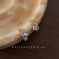 Gold Tone Aqua Square Stone Stepped Bar Mini Stud Earrings view 1