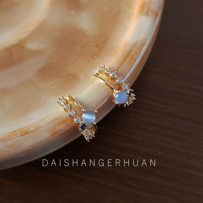 Gold Tone Aqua Square Stone Stepped Bar Mini Stud Earrings