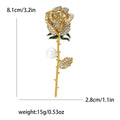 Crystal Rose Stem Brooch Pearl Green Enamel Gold Silver view 6