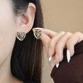 Antique Gold Black Scroll Heart Small Stud Earrings view 1
