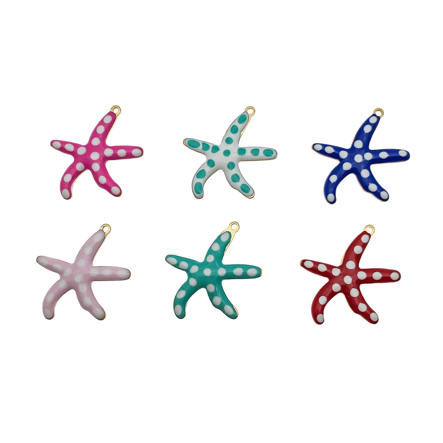 Gold Plated Stainless Steel Polka Dot Starfish Double Sided Charm Pendant for DIY Earrings Necklaces