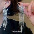 Crystal Crown Waterfall Tassel Stud Earrings Decorative Jewelry view 3