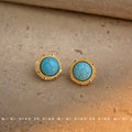Gold Filigree Round Turquoise Cabochon Stud Earrings view 3