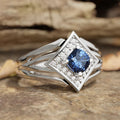 Silver Tone Blue Cushion Halo Multi Band Ring Sizes 6-10 view 2