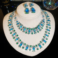 Blue Green Crystal Silver Earrings Bracelet Necklace Three view 1