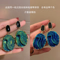 Blue Green Swirl Textured Disc Dangle Statement Earrings view 3