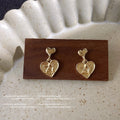Gold Tone Embossed Cupid Heart Drop Earrings Stud Posts view 4