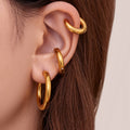 Thick Hoop Huggie Earrings Gold Steel Two-Tone Sizes view 4