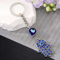 Silver Tone Blue Crystal Hamsa Evil Eye Beaded Split Ring Keychain view 3