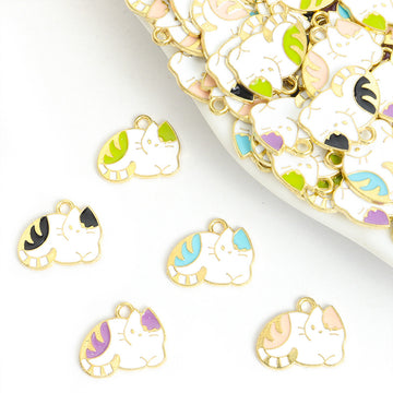 Curled Sleeping Cat Enamel Metal Jewelry Charms, 5 Colors
