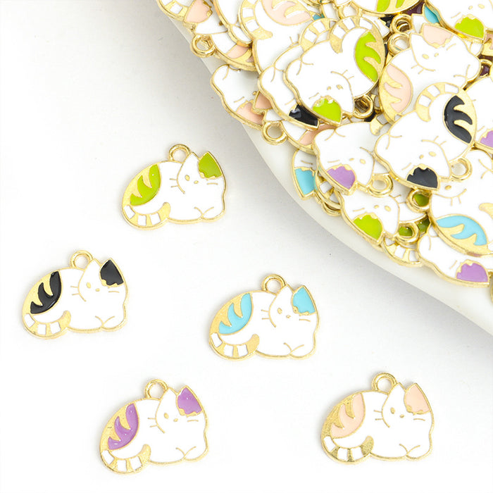 Curled Sleeping Cat Enamel Metal Jewelry Charms, 5 Colors