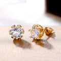 Gold Tone Petal Cage Round Clear CZ Stud Earrings Pair view 4