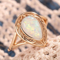 Champagne Gold Engraved Frame Teardrop Faux Opal Ring view 2