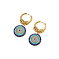 Gold and Silver Tone Multi Ring Crystal Evil Eye Huggie Earrings view 5