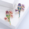 Enamel Parrot Flower Branch Brooch Blue Green Two Styles view 3