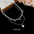 Layered Crystal Star and Pearl Necklace in Silver Tone view 2