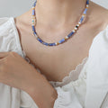 Blue Chalcedony Tube Bead Pearl Gold Station Necklace view 4