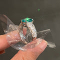 Silver Open Ring Emerald Green Cushion Stone Pave Lattice view 2