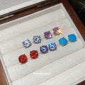 Square Crystal Stud Earrings in Red and Purple Color Options view 3