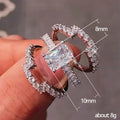 White Gold Three-Piece Princess Clear Stone Ring Set 6-10 view 4