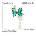 Green Butterfly Dangle Brooch With Decorative Crystal And Enamel Details view 5