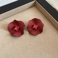 Matte Flower Stud Earrings In Blue And Burgundy Matching Jewelry Pair view 7