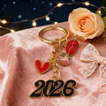 Gold 2026 Keychain Red Heart Lips Rose Enamel Charms view 3