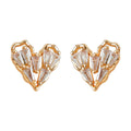 Gold Heart Baguette Crystal Stud Earrings Beaded Frame view 5