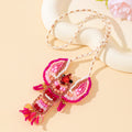 Pink Beaded Lobster Pendant Necklace On Braided Cord view 3