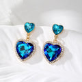 Gold Tone Crystal Heart Drop Stud Earrings 5 Colors view 2