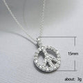 Silver Tone Pave Clear Stone Peace Sign Pendant Necklace view 3
