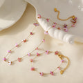 Gold Pink Natural Stone Chip Necklace Bracelet Set view 4