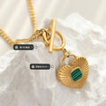 Curb Toggle Necklace Heart Pendant Green Striped Inlay view 2