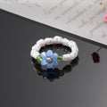 Faux Pearl Beaded Crystal Flower Stretch Rings in Eight Colors view 4