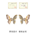 Gold Pink Enamel Butterfly Clear Stone Stud Earrings view 4