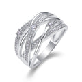 Silver Tone Multi Band Crossover CZ Ring Interwoven Bands view 2