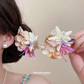 Starfish Shell Flower Duckbill Hair Clip Beach Cream Pink