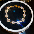 Gold Silver Cushion Halo Cubic Zirconia Tennis Bracelets view 6