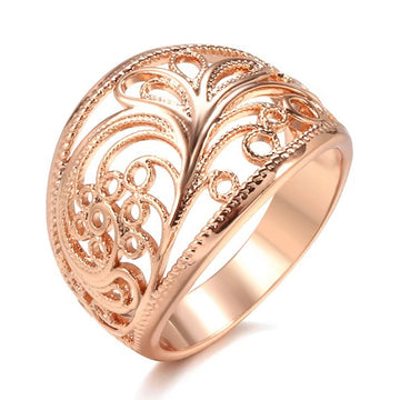 Rose Gold Tone Wide Filigree Scroll Ring Polished Metal Jewelry