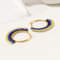 Two Color Hand Beaded Fringe Gold Tone Hoop Earrings view 4