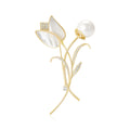 Calla Lily Spray Brooch In Metal With White Shell-Like Petals And A Round Faux Pearl view 1