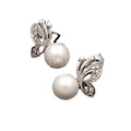 Silver Butterfly and Pearl Look Round Stud Earrings view 5